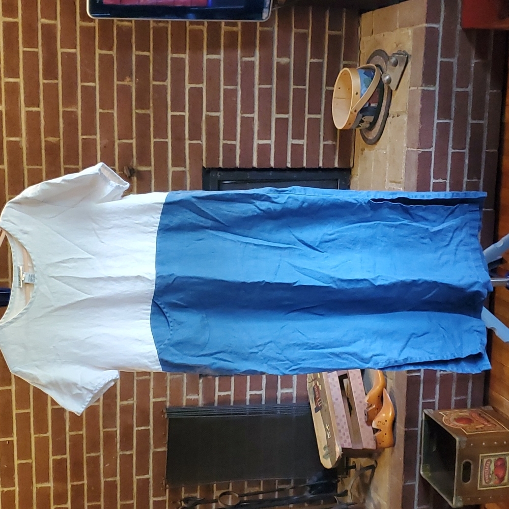 Blue and white linen dress